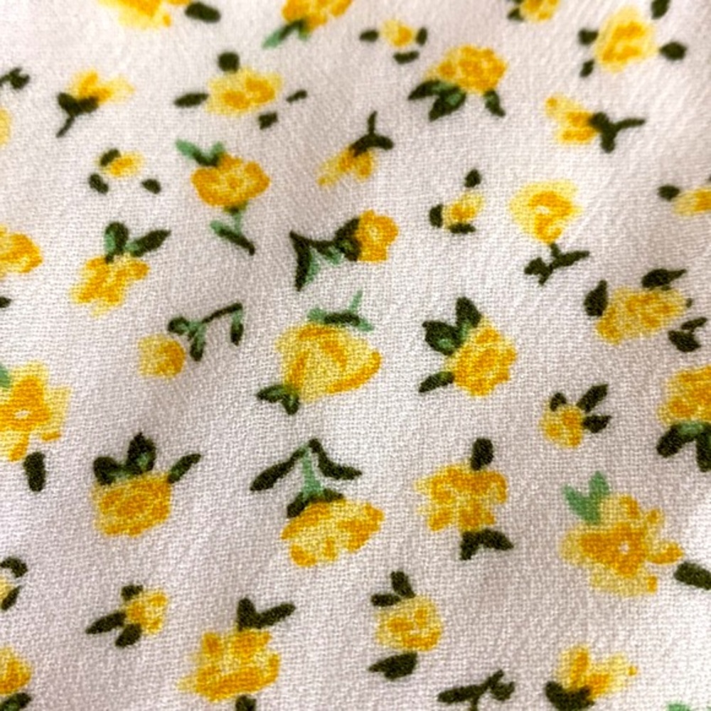 Lottie Moss soft and stretchy white dress with tiny yellow flowers & ruffles